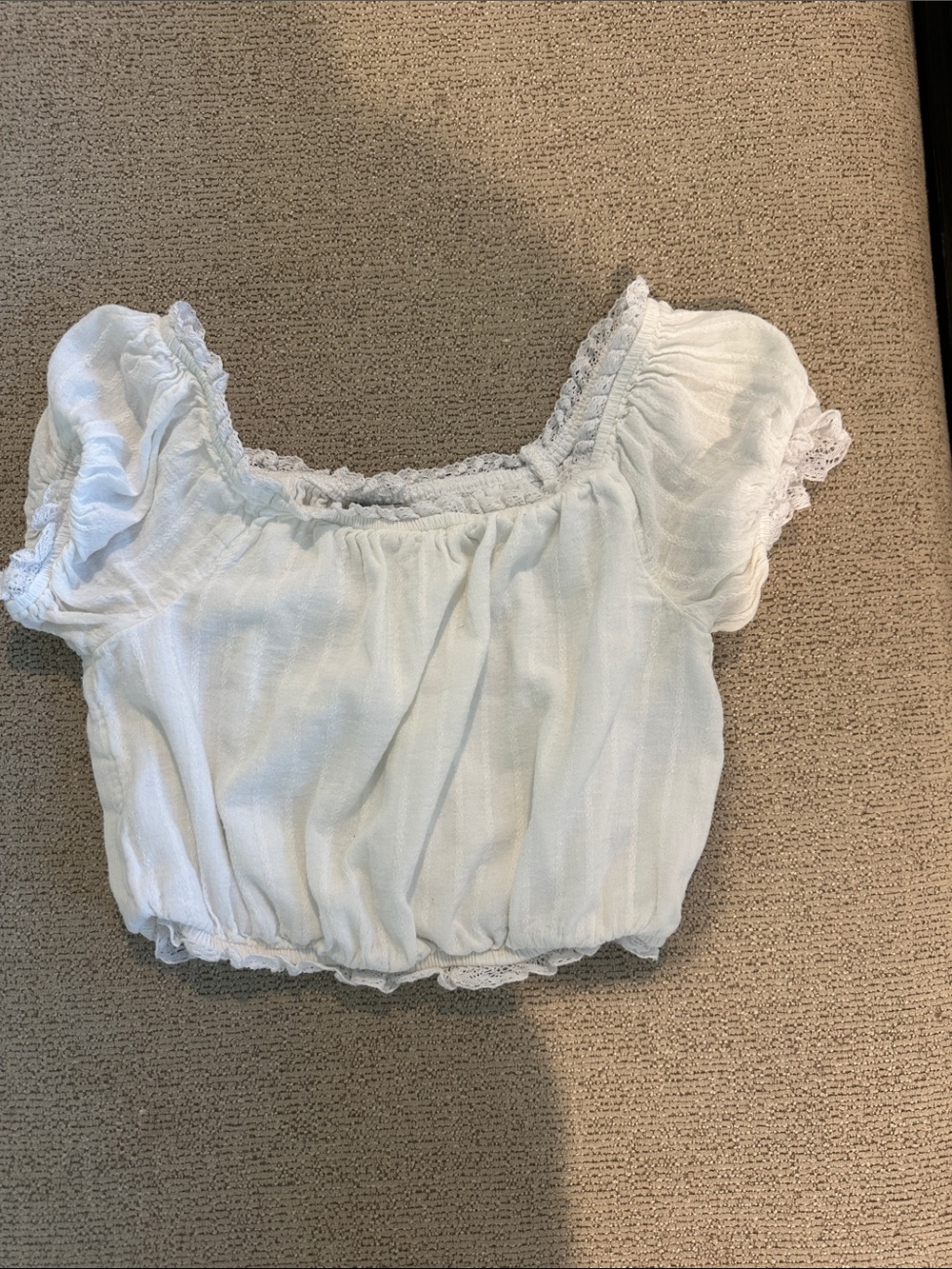 American Eagle Outfitters White Cropped Peasant Top